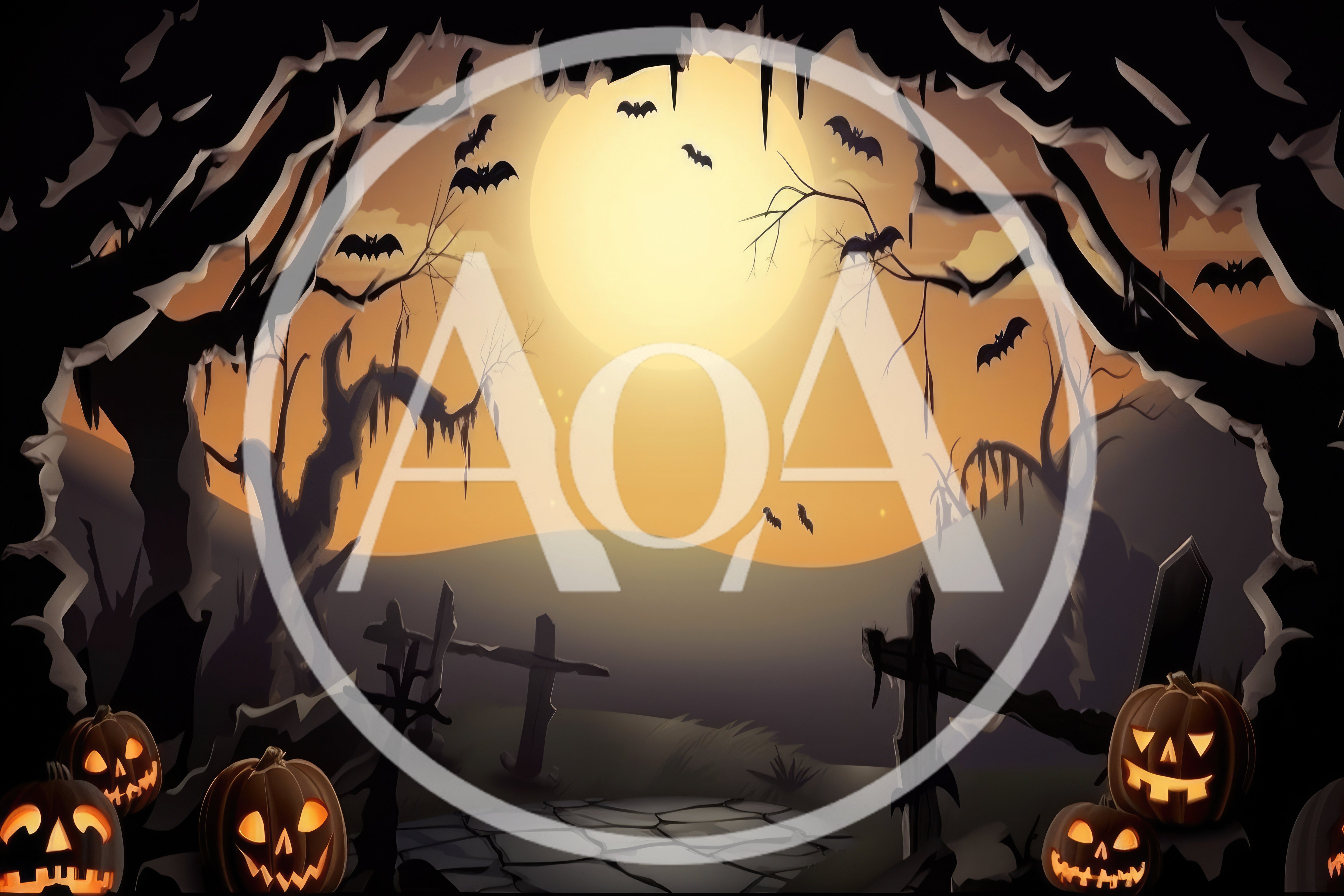Spooky Halloween Graveyard Scene With Glowing Jack O Lanterns