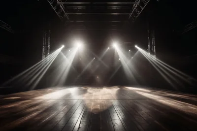 Empty Stage With Dramatic Spotlight Beams