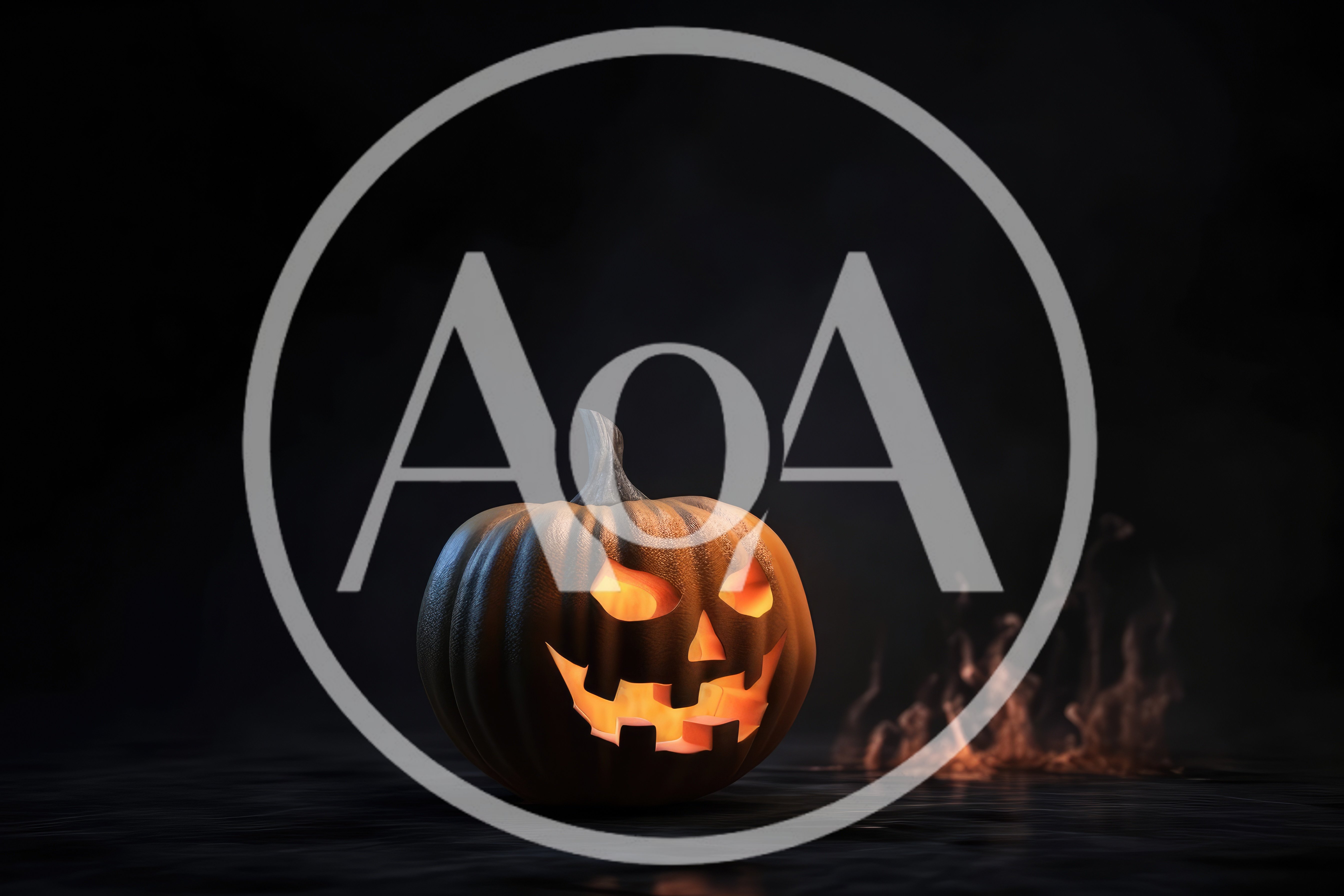 Glowing Jack O Lantern Pumpkin In Dark Foggy Setting