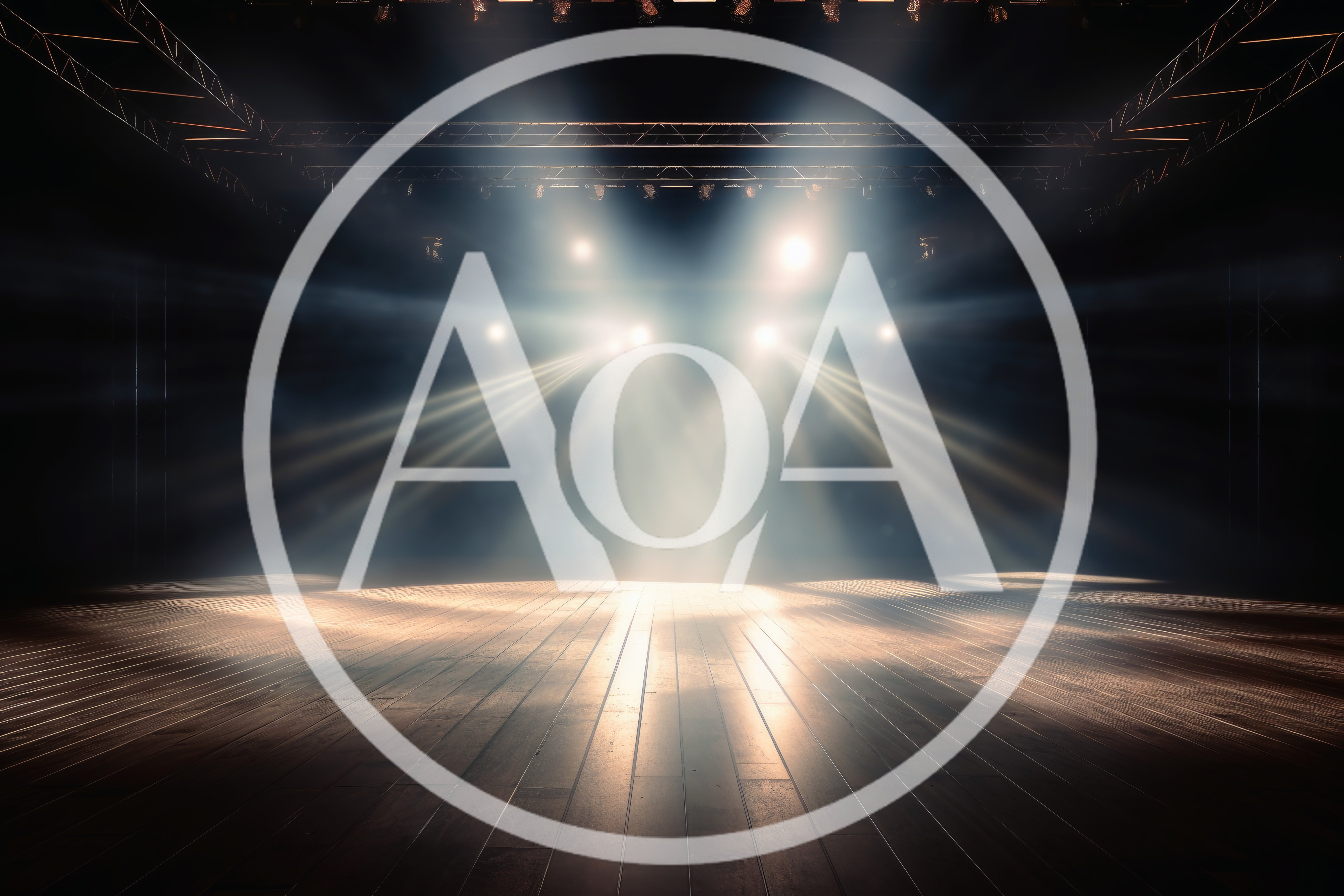 Empty Wooden Stage With Dramatic Spotlight Beams