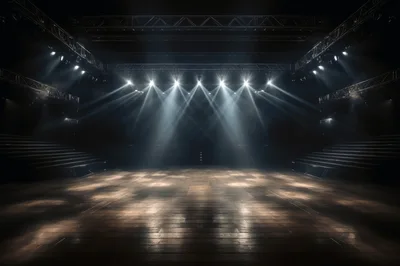 Empty Stage With Dramatic Spotlight Beams