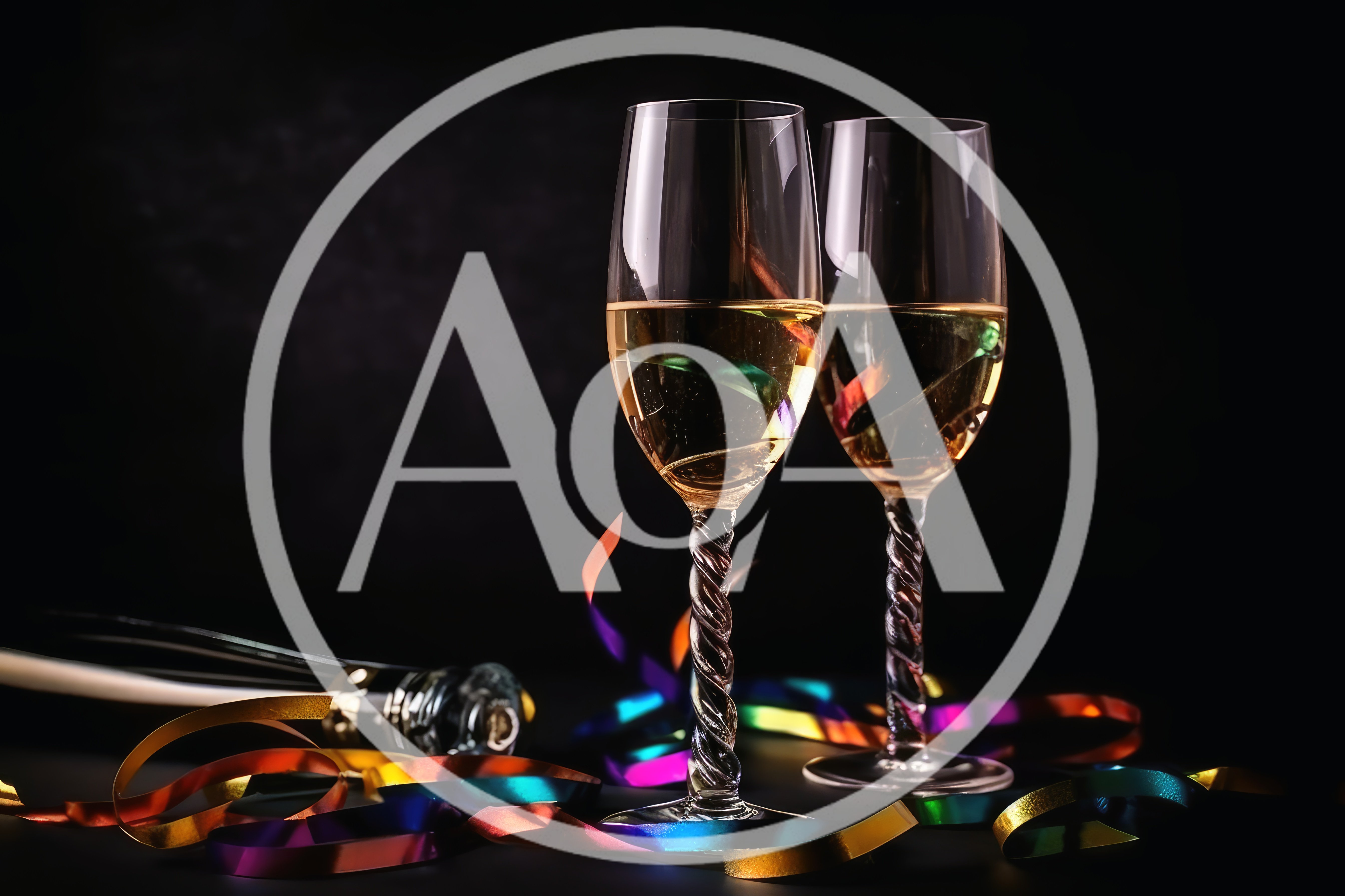 Two Champagne Flutes With Colorful Party Streamers