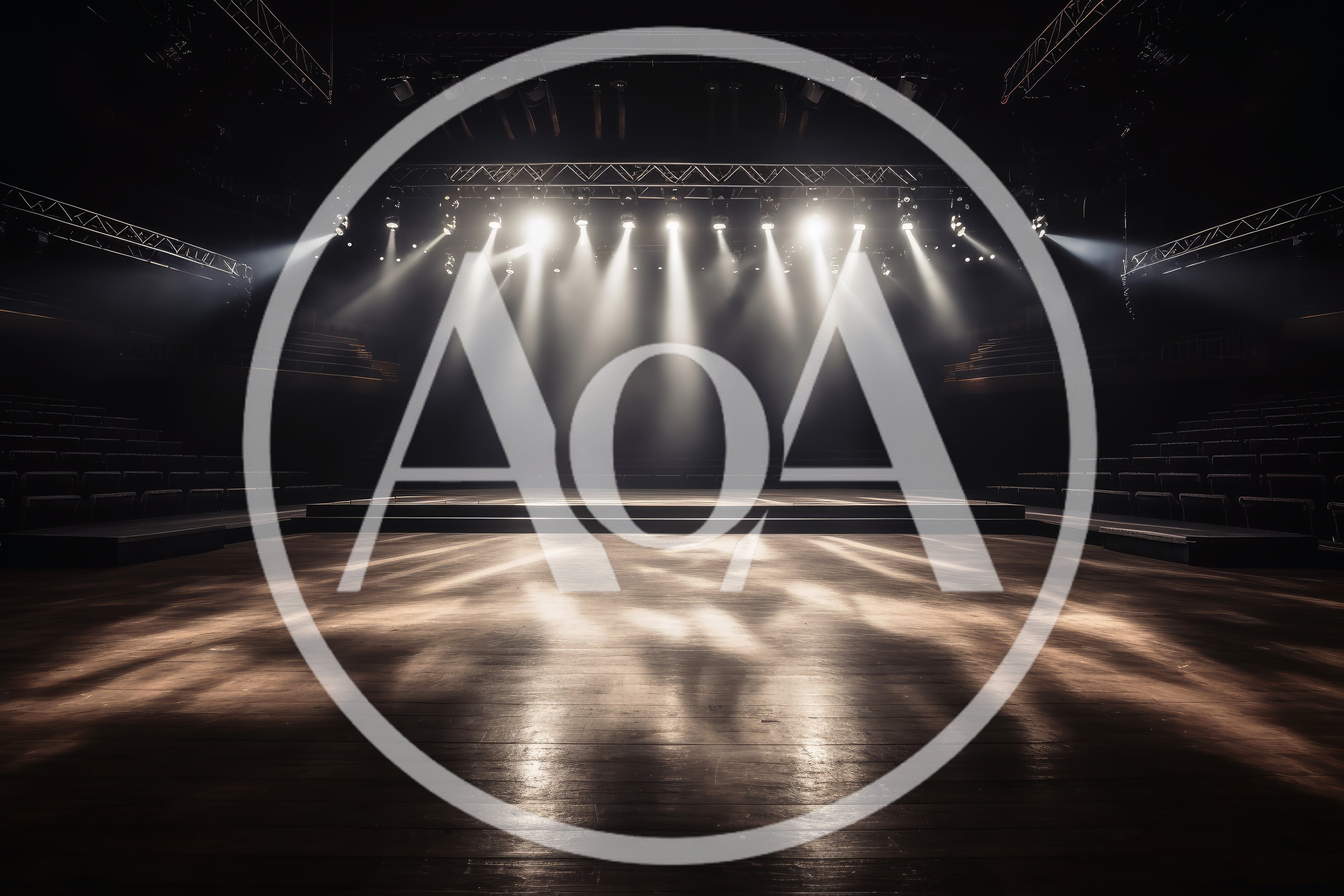 Empty Stage With Dramatic Spotlight Beams In Theater