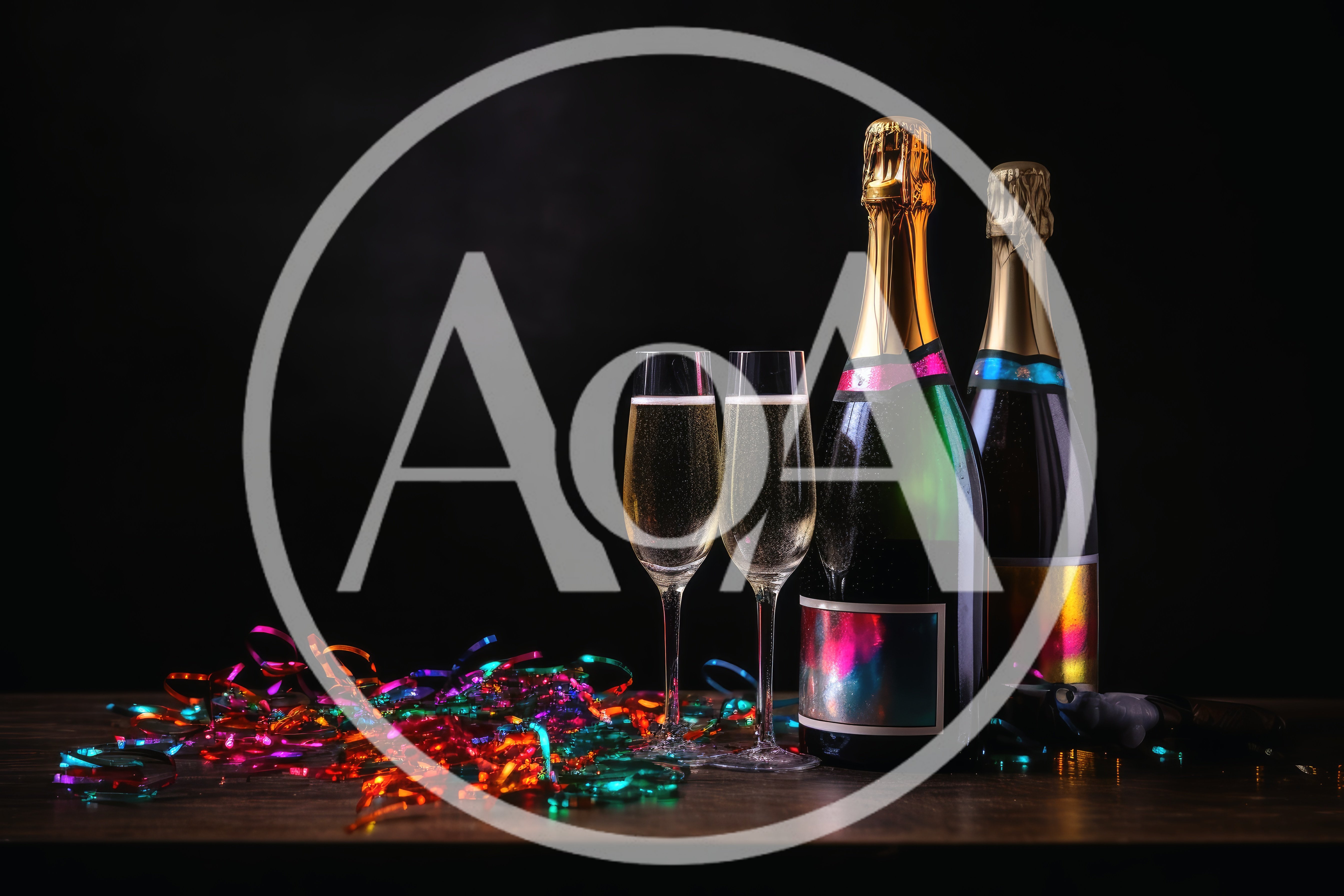 Champagne Bottles and Flutes with Colorful Party Confetti