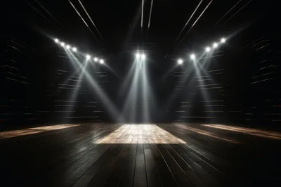 Empty Wooden Stage With Dramatic Spotlight Illumination
