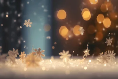 Golden Snowflake Ornaments Resting On A Snowy Surface