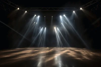 Empty Stage With Dramatic Spotlight Beams