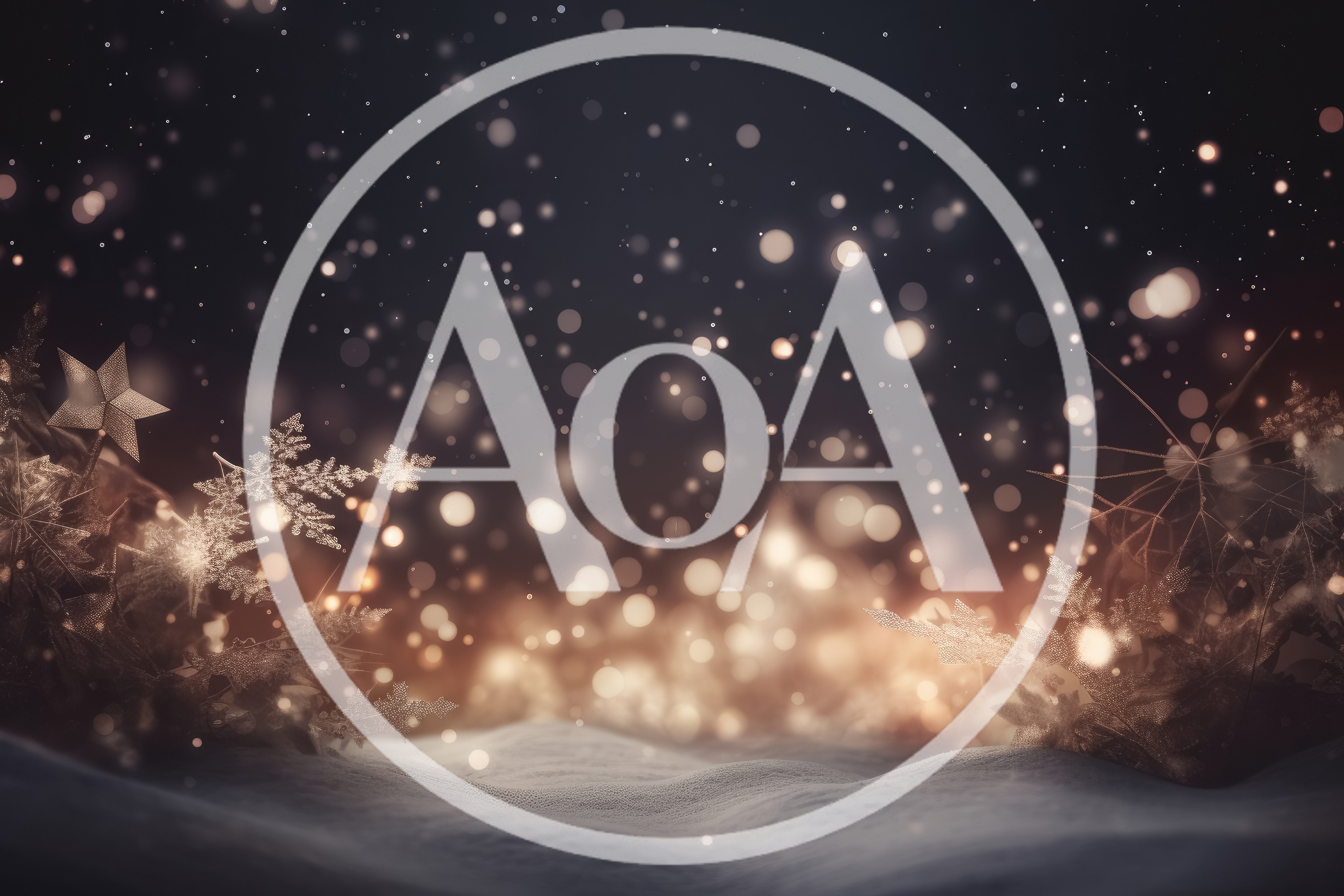 Festive Winter Background With Snow And Golden Bokeh Lights