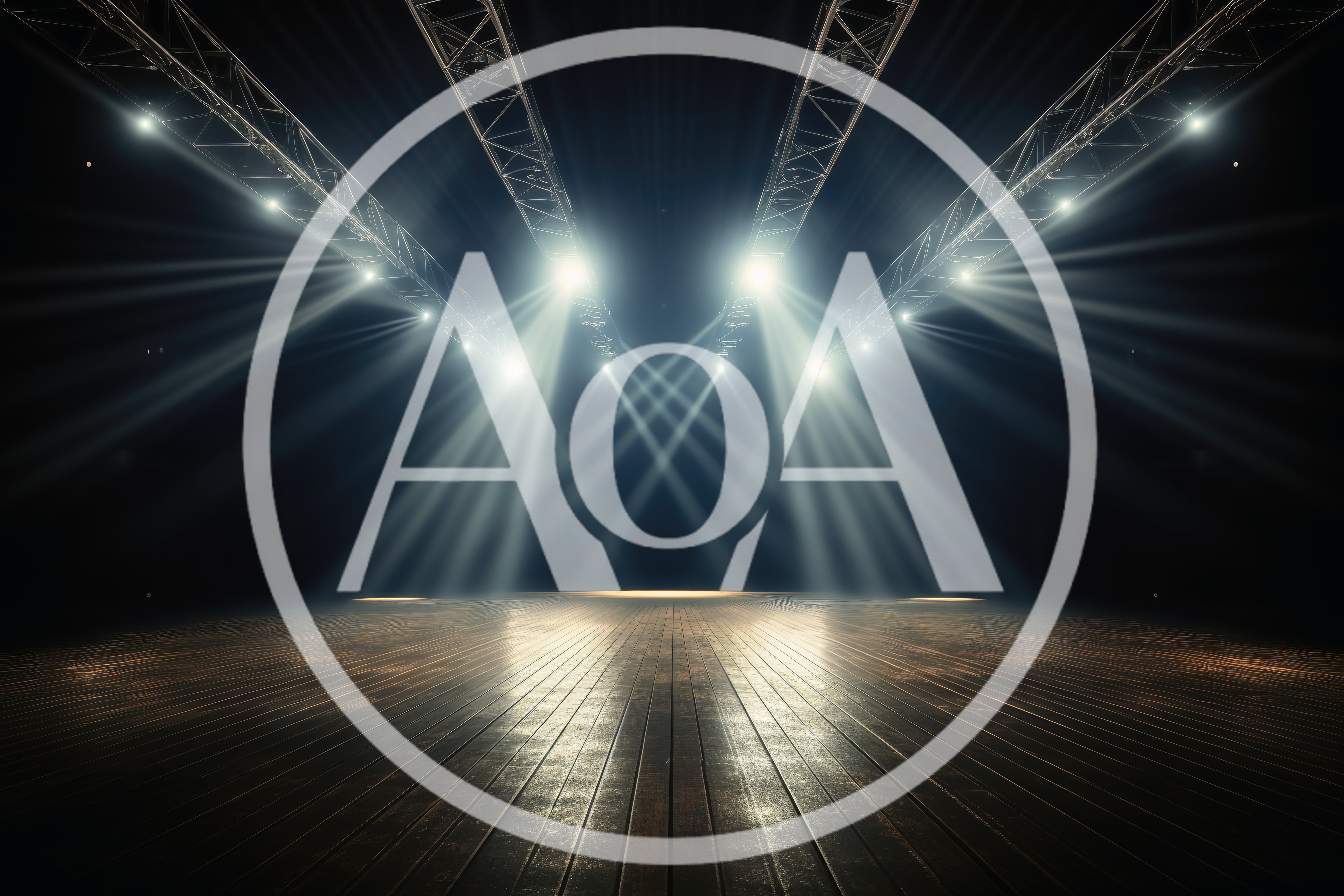Empty Stage With Wooden Floor And Overhead Lighting Trusses