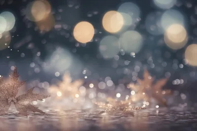Golden Snowflake Decorations On A Glittering Winter Background