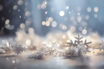 Decorative Silver Snowflake Ornaments on Snowy Surface