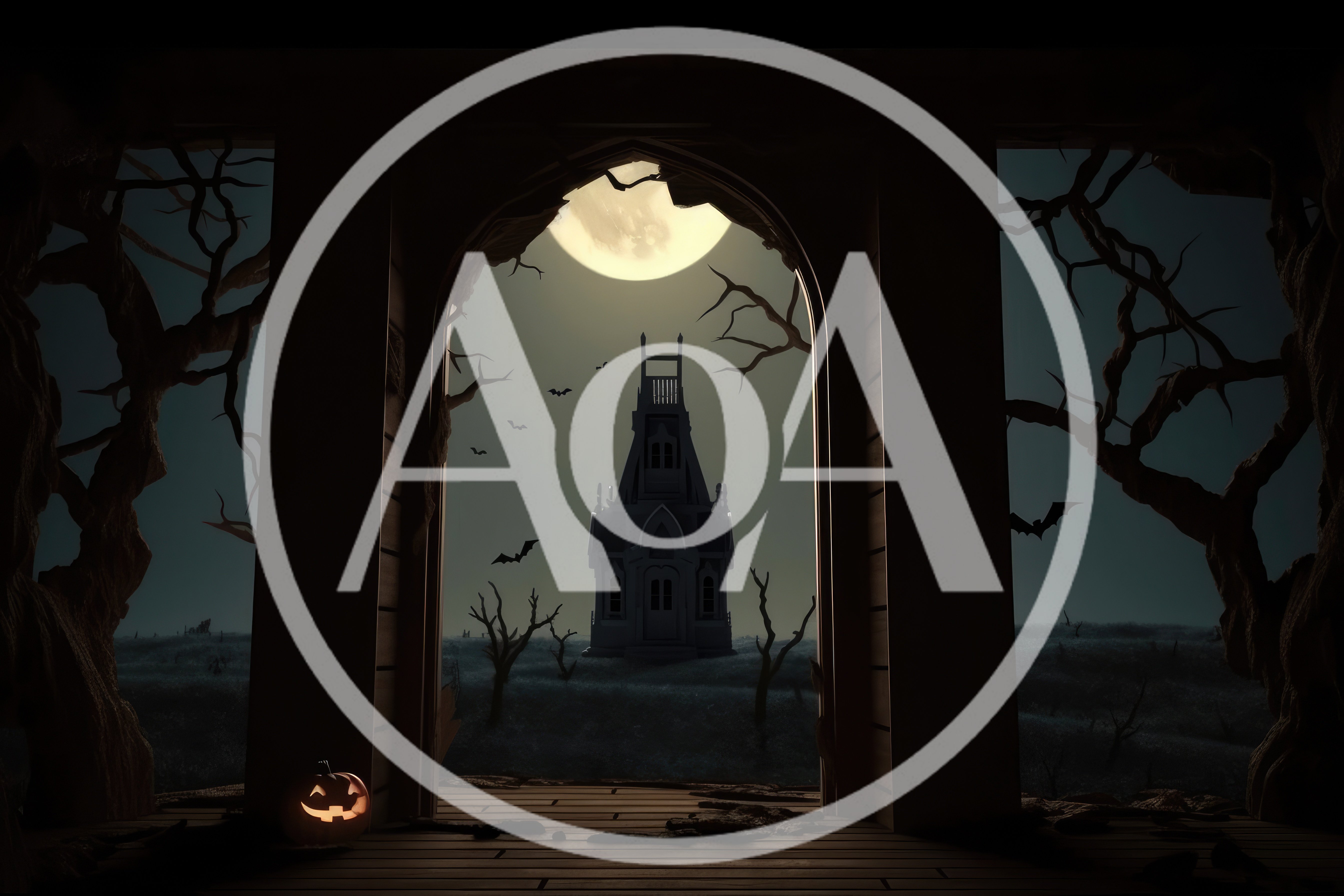 Spooky Haunted House Silhouette Under Full Moon