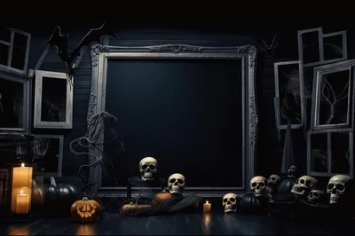 Halloween Spooky Frame With Skulls And Pumpkins