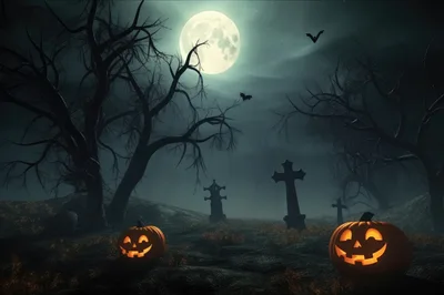 Spooky Halloween Graveyard With Glowing Jack O Lanterns