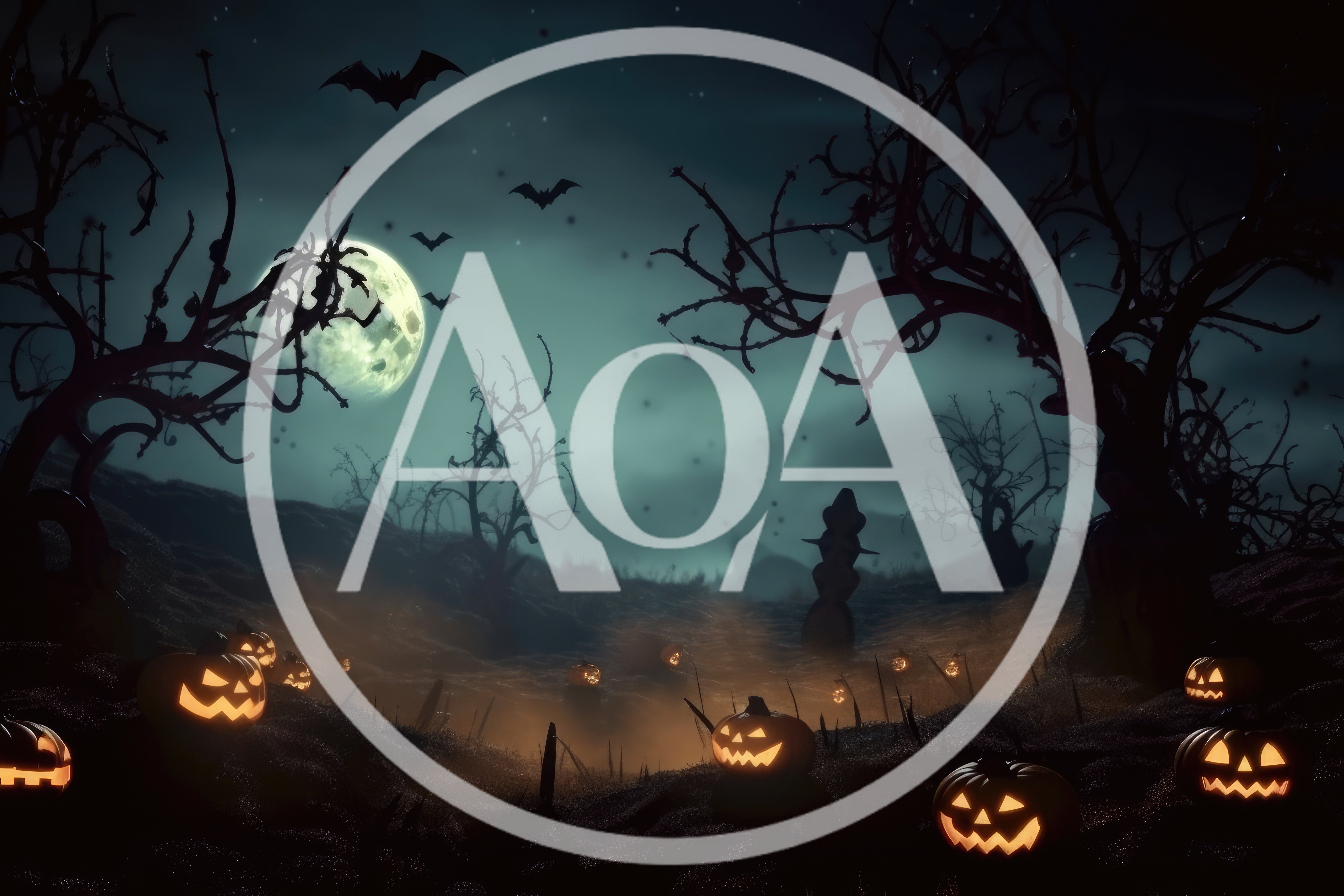 Spooky Halloween Landscape With Glowing Jack O Lanterns