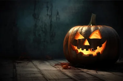 Glowing Jack O Lantern On Dark Wooden Floor