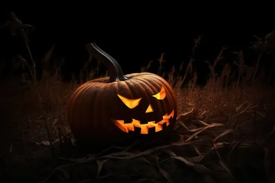 Glowing Jack O Lantern In A Dark Field