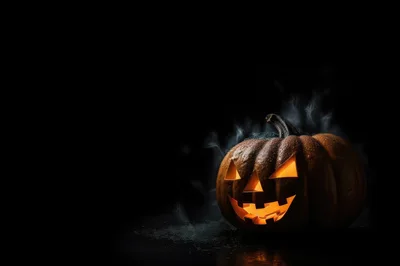 Glowing Jack O Lantern Pumpkin With Wispy Smoke