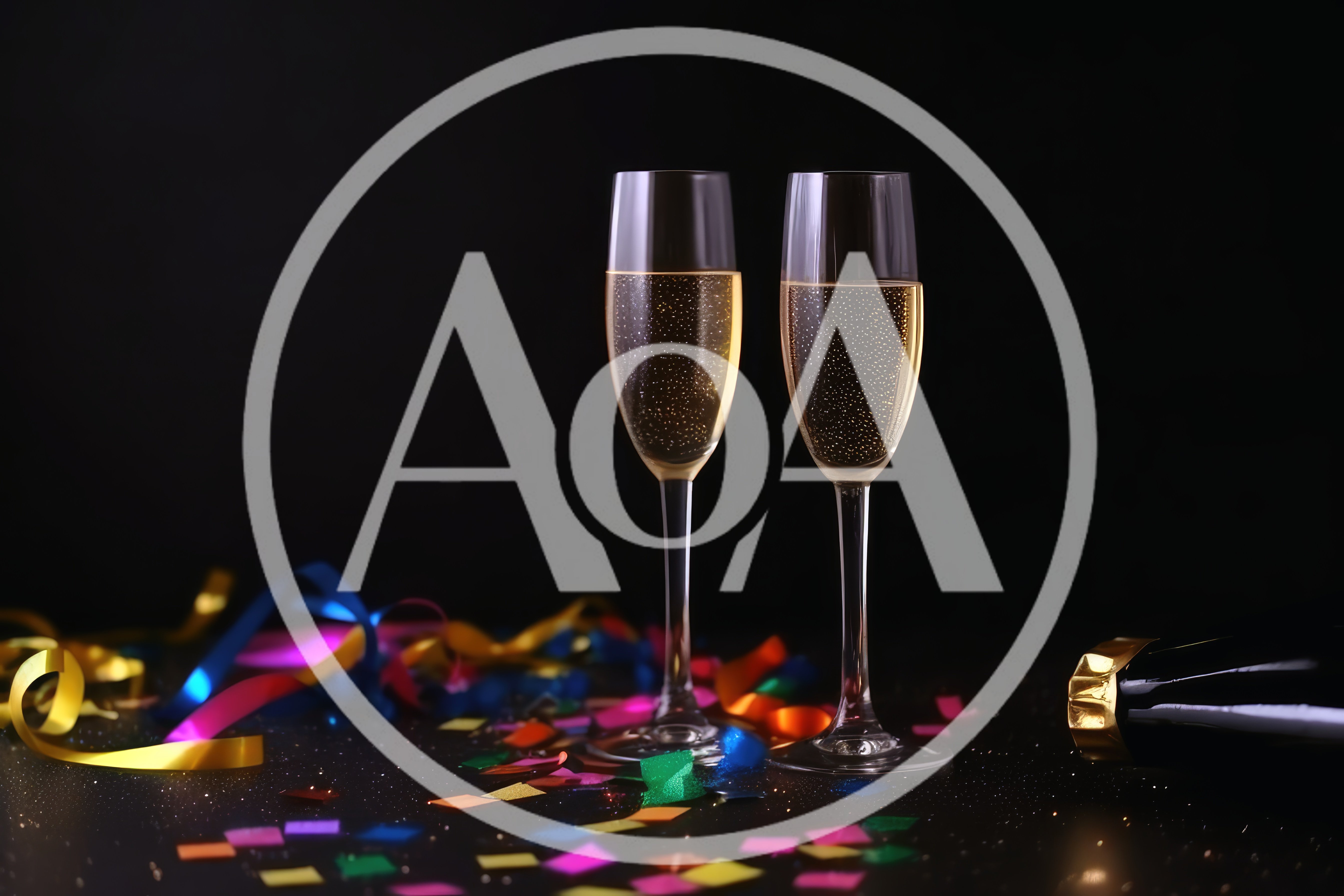 Two Champagne Flutes With Confetti And Ribbons