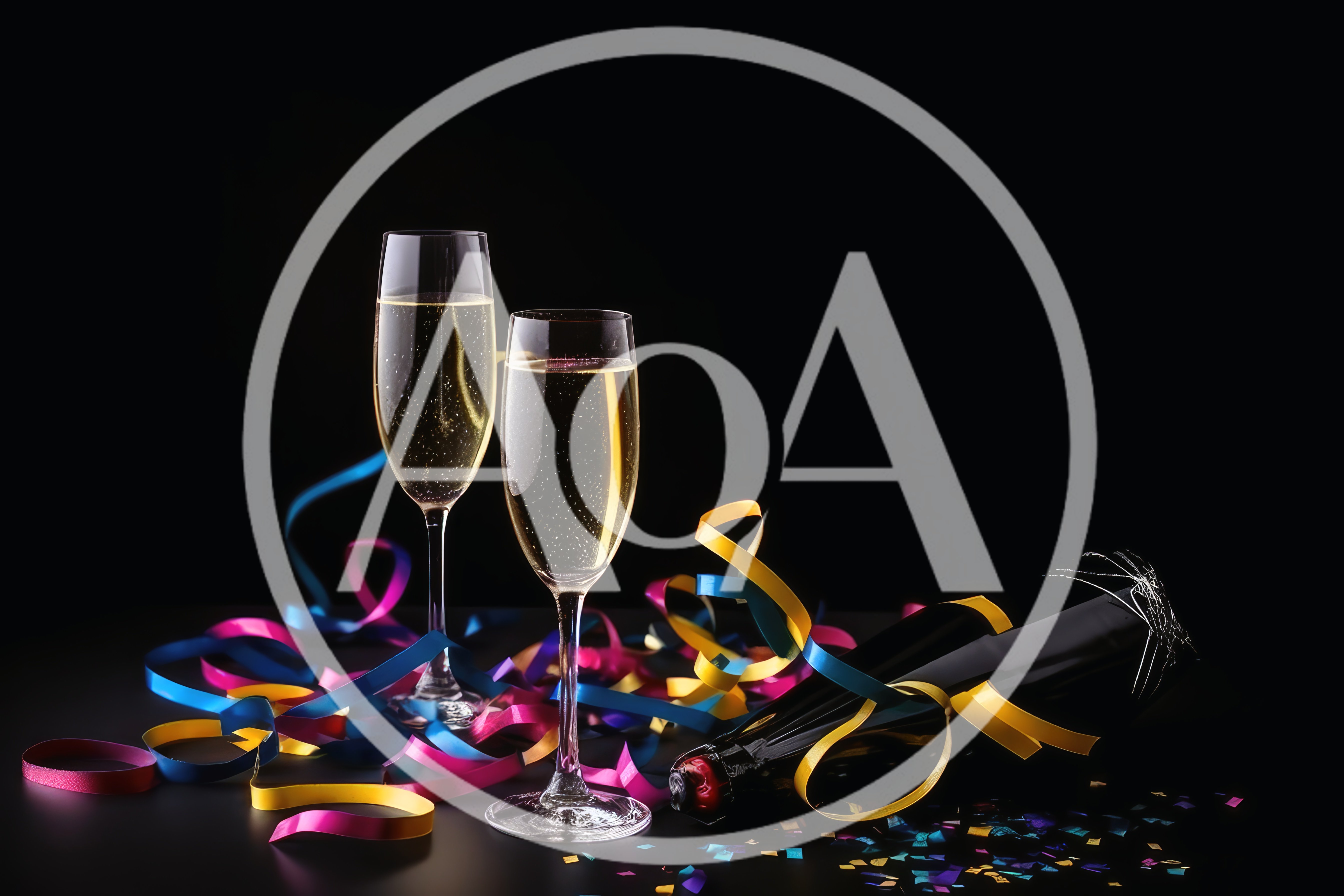 Two Champagne Flutes With Ribbons And Bottle