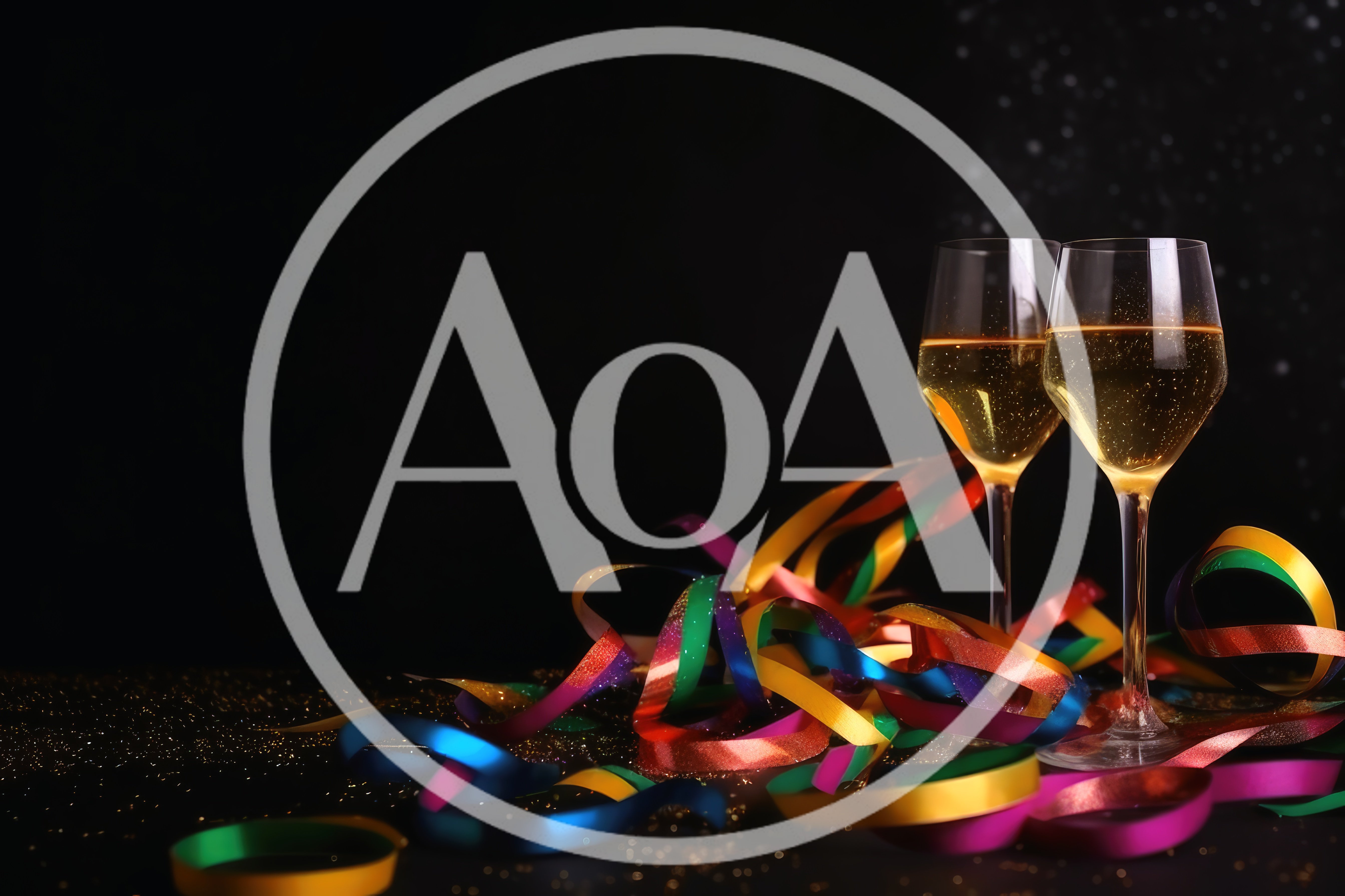 Two Champagne Glasses With Colorful Party Ribbons