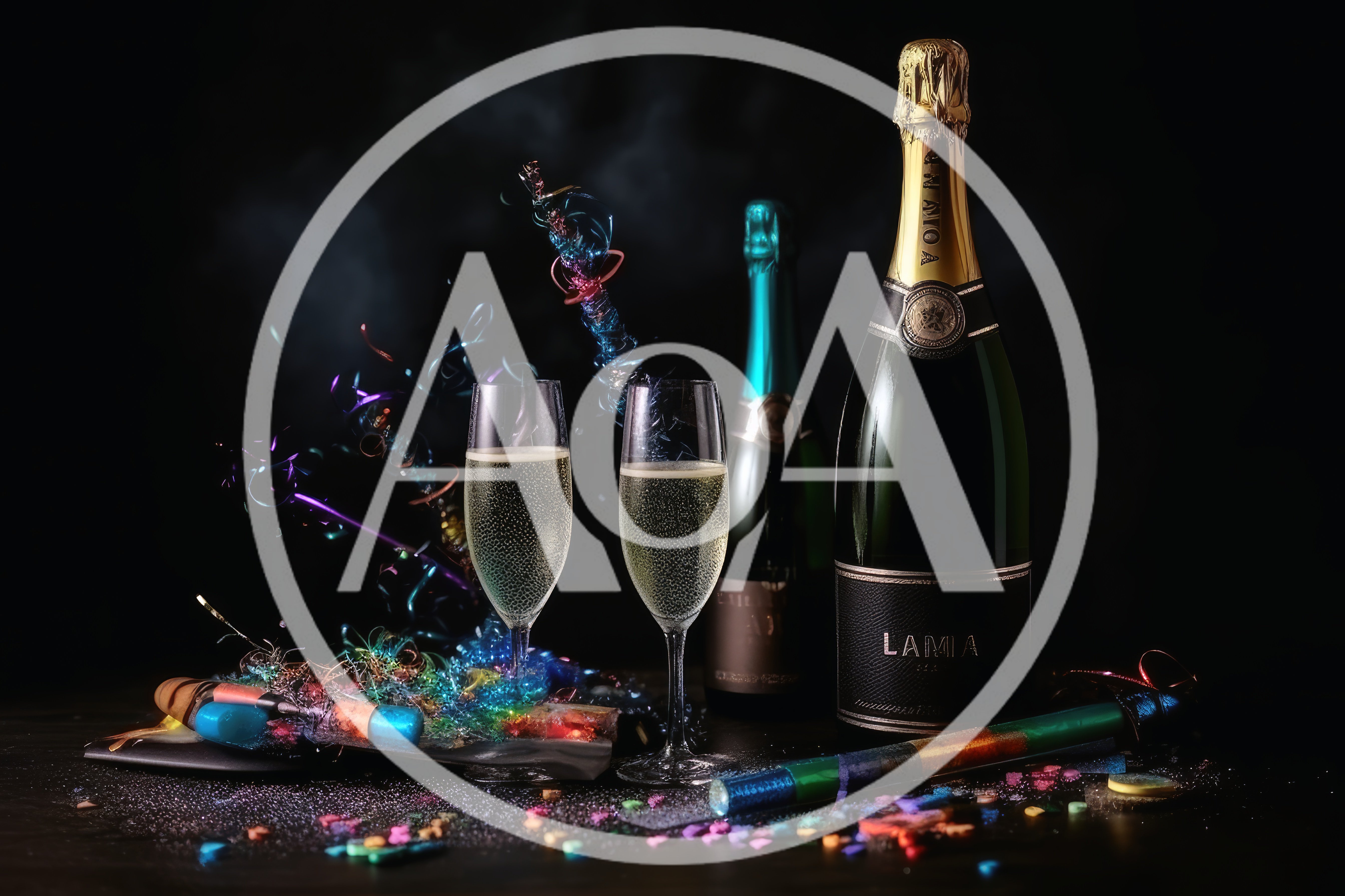 Celebratory Champagne Bottles And Flutes With Party Confetti