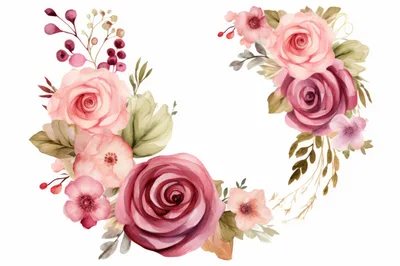 Watercolor Floral Wreath With Pink And Burgundy Roses