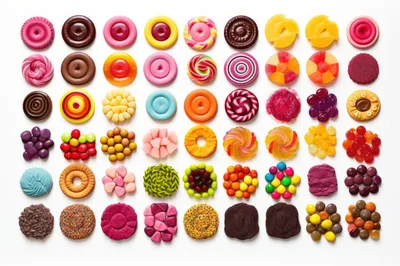 Assorted Colorful Candies Arranged In A Grid