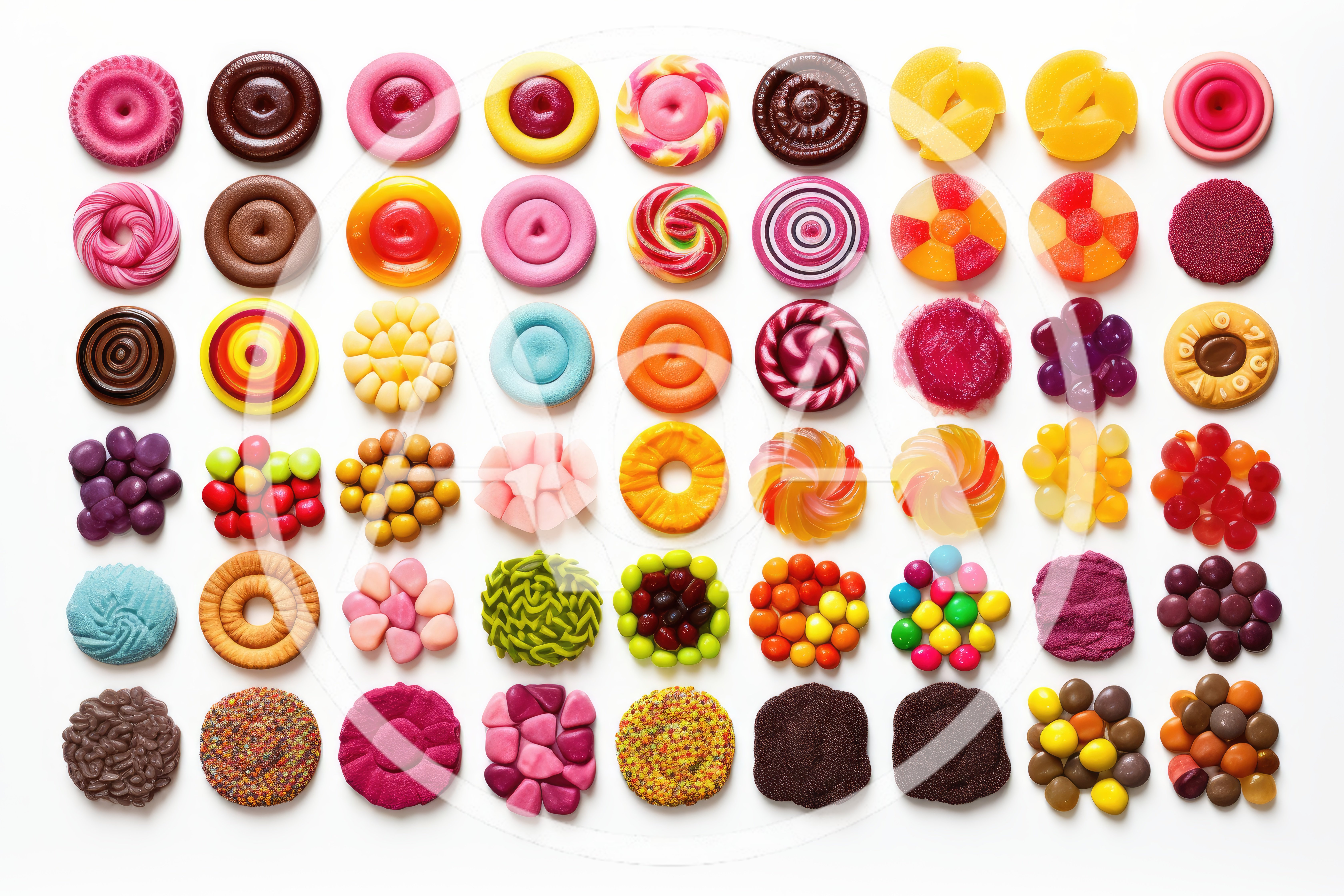 Assorted Colorful Candies Arranged In A Grid
