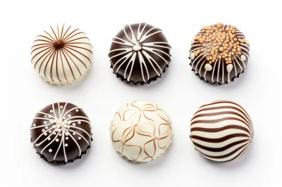 Six Gourmet Chocolate Truffles on White Background