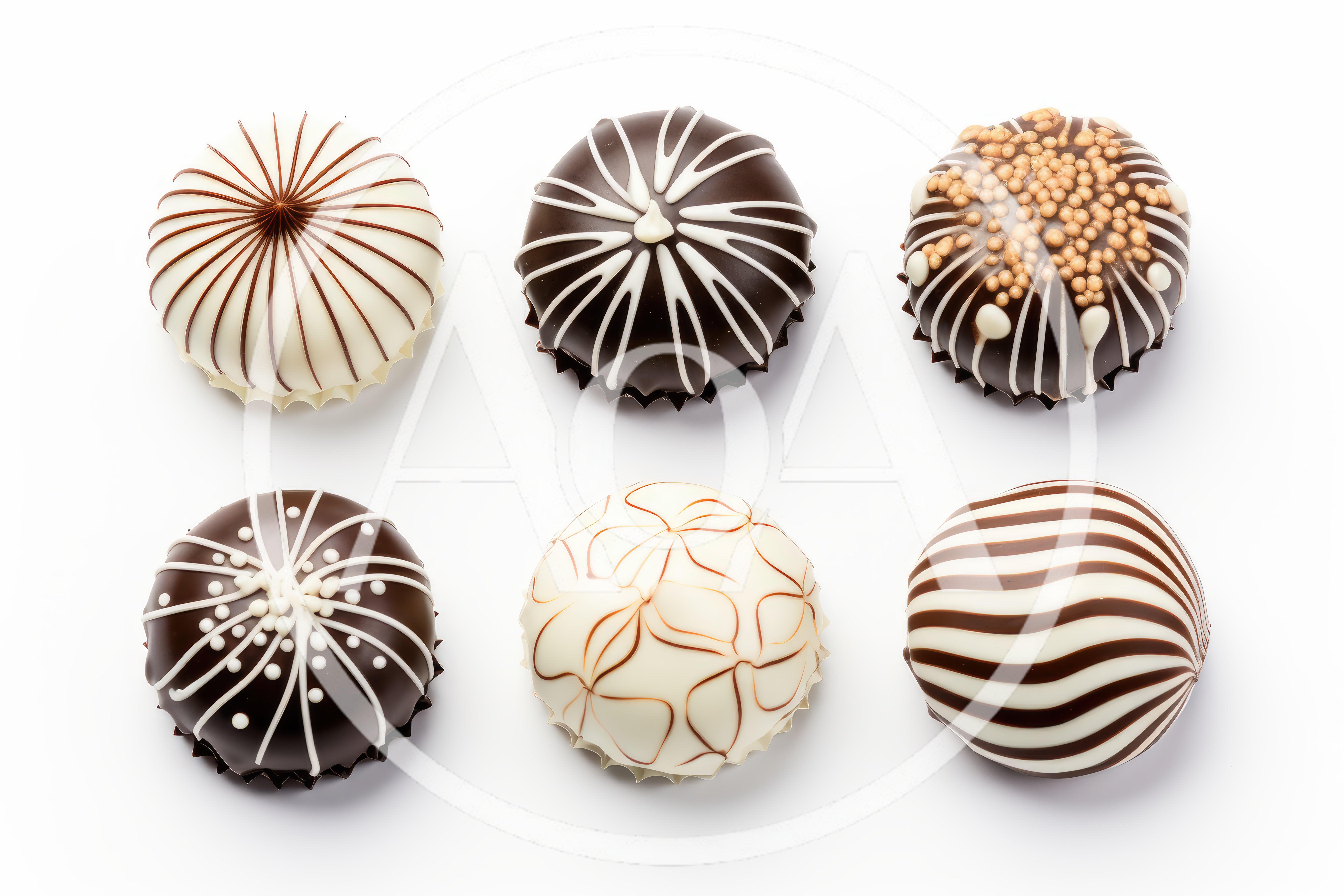 Six Gourmet Chocolate Truffles on White Background