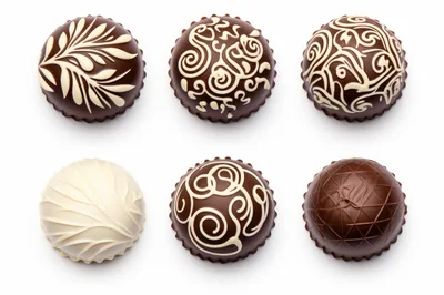 Six Gourmet Chocolate Truffles With Decorative Patterns