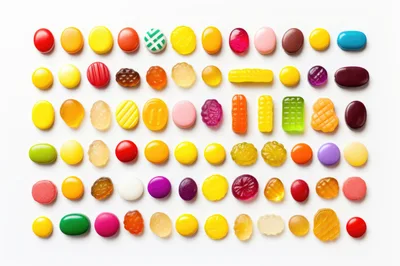Assorted Colorful Candy Pieces Arranged In Rows