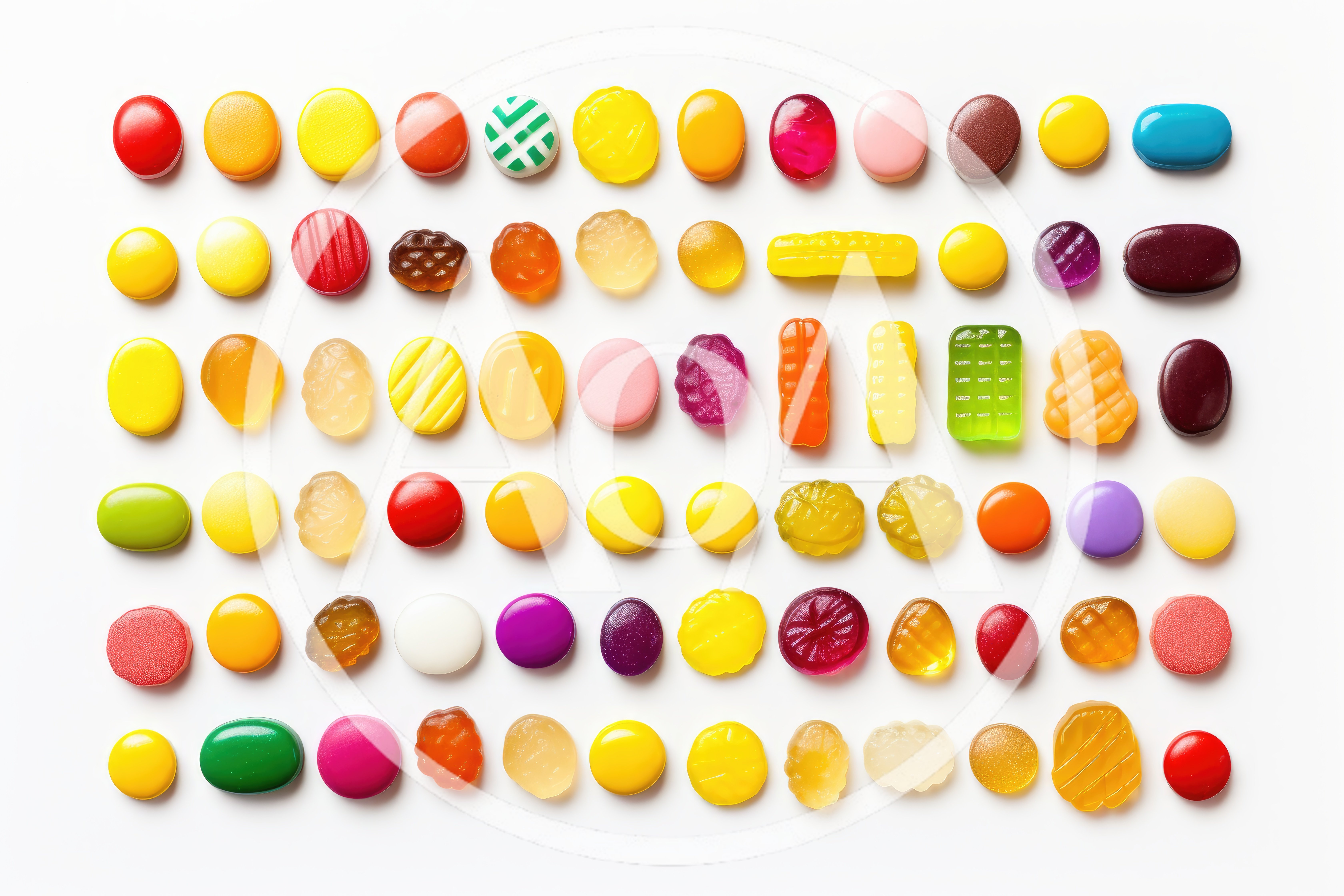 Assorted Colorful Candy Pieces Arranged In Rows