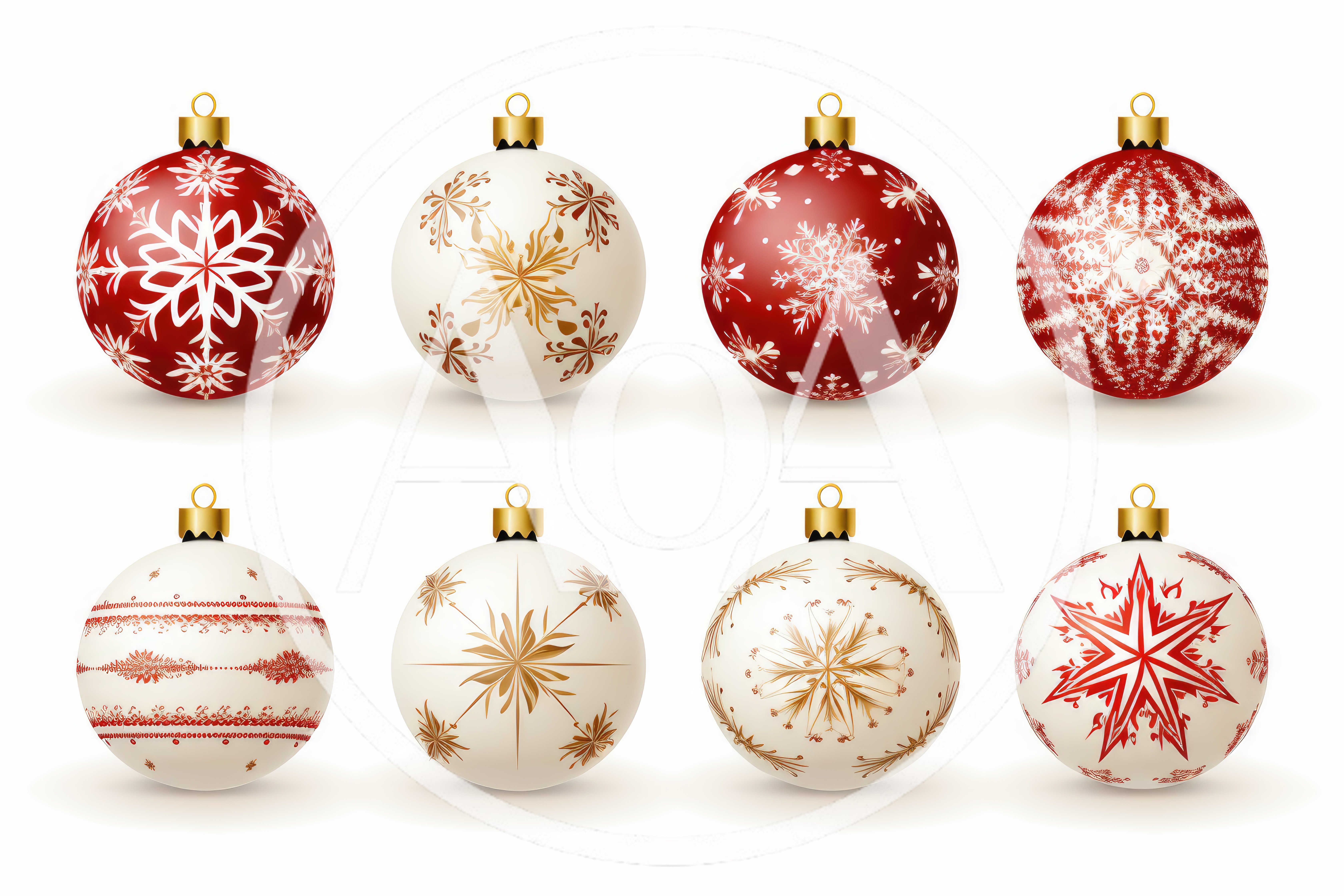 Set of Eight Decorative Christmas Ornaments