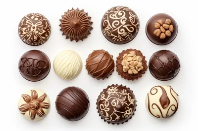 Assorted Gourmet Chocolate Truffles On White Background
