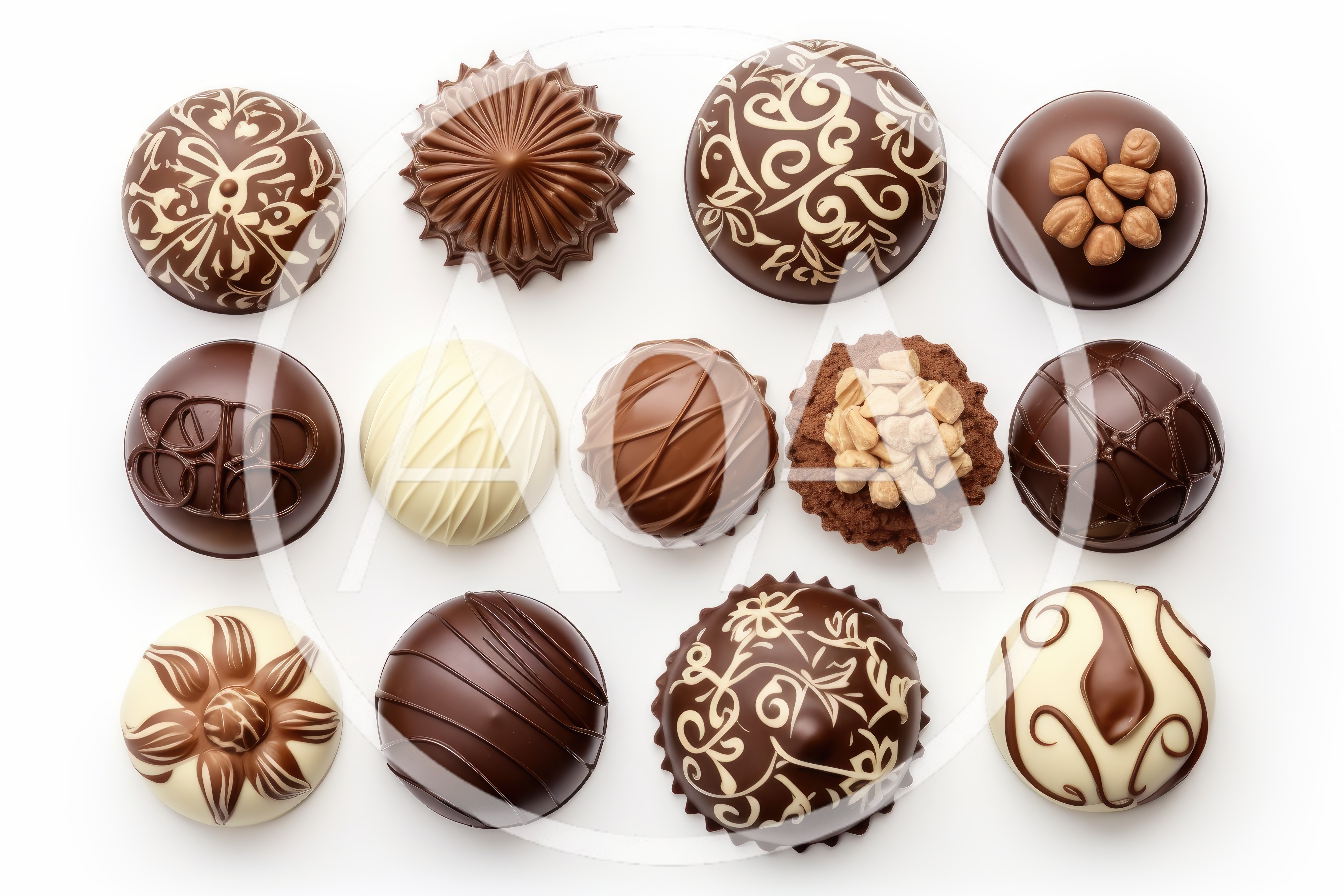 Assorted Gourmet Chocolate Truffles On White Background