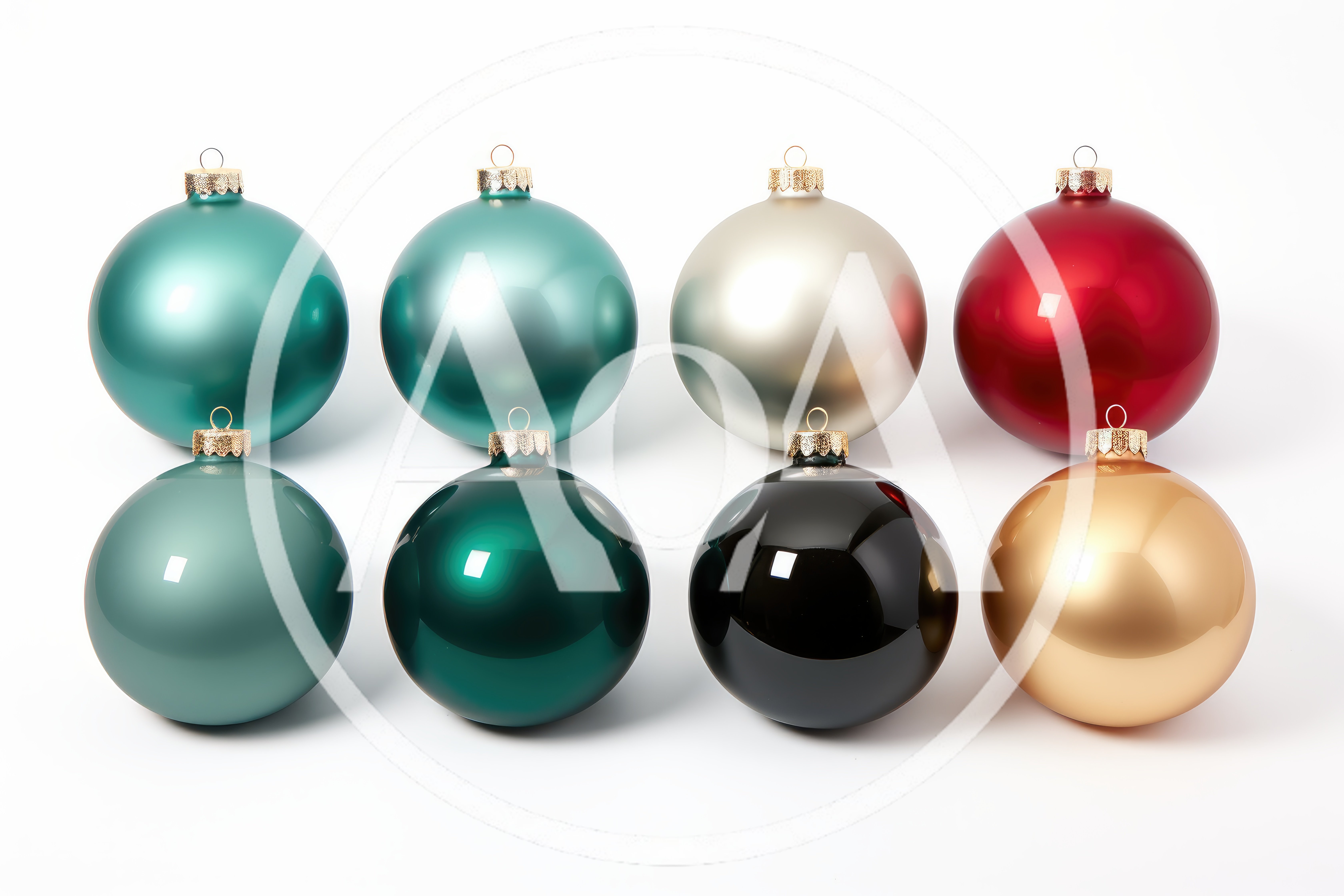 Set Of Eight Colorful Christmas Ornaments