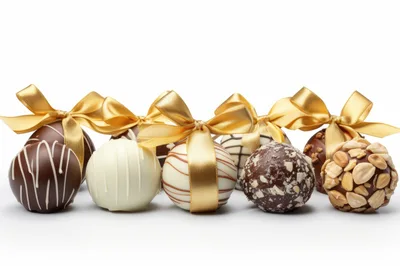 Gourmet Chocolate Truffles Decorated With Gold Ribbons
