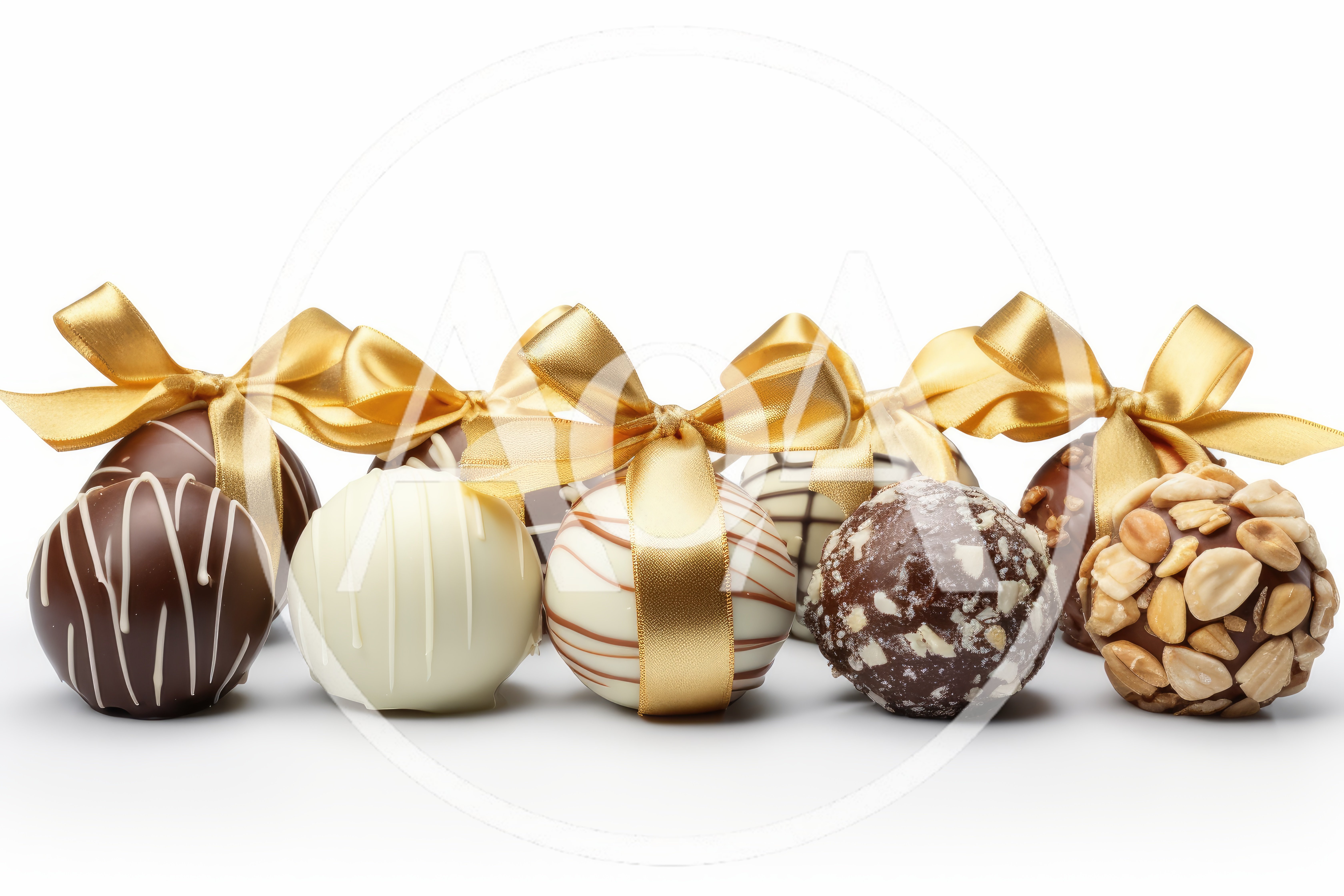 Gourmet Chocolate Truffles Decorated With Gold Ribbons