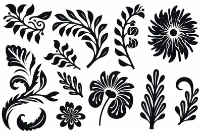 Set of Black Floral and Botanical Silhouette Elements