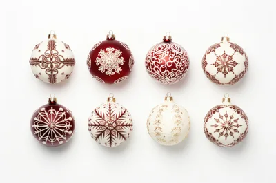 Set Of Eight Decorative Christmas Ornaments On White