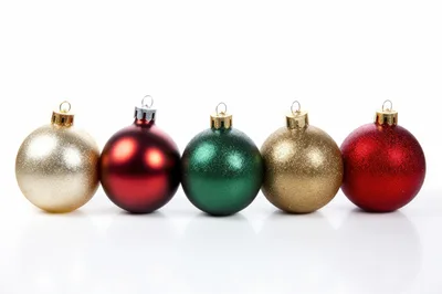 Five Colorful Christmas Ornaments In A Row