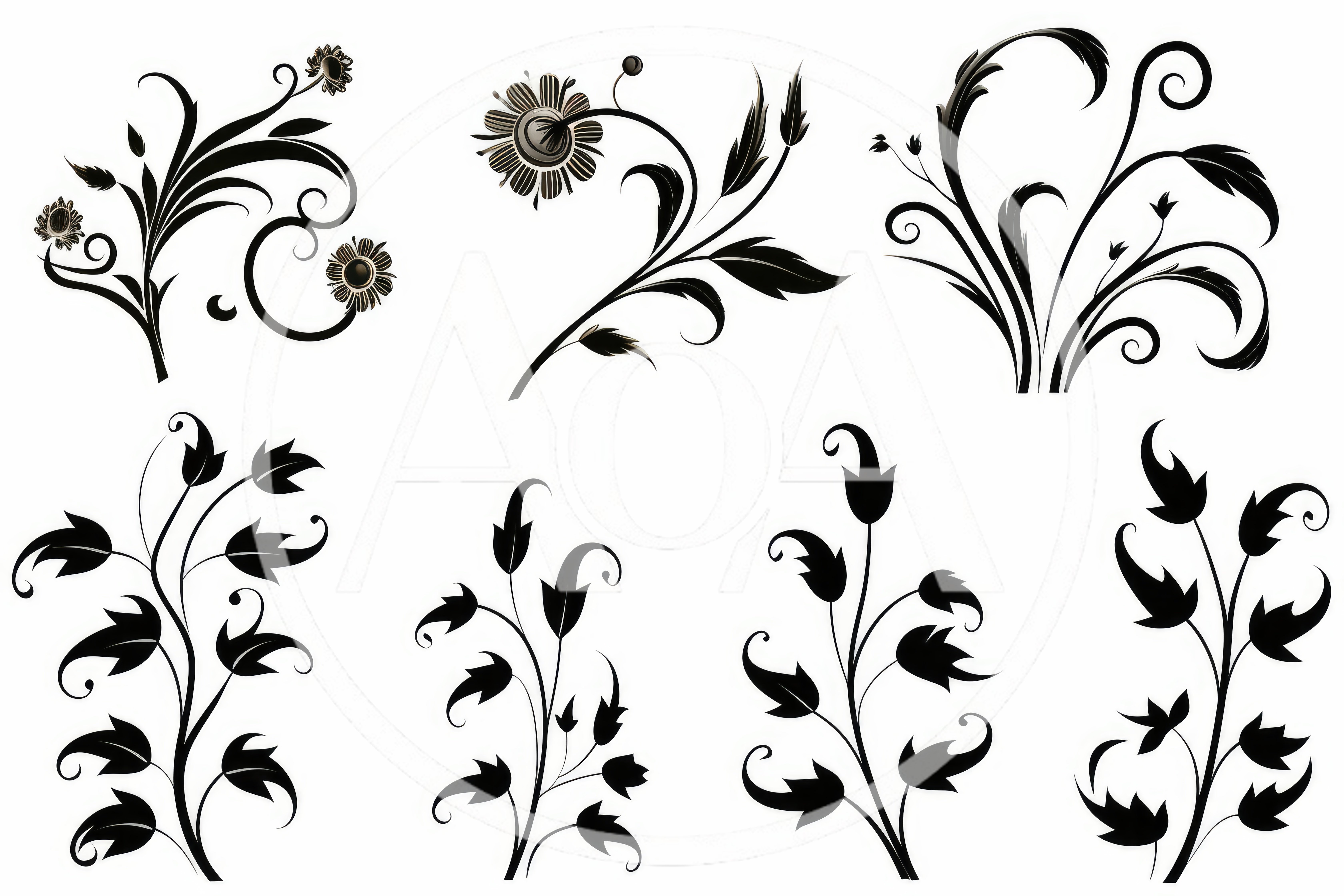 Set Of Decorative Floral Swirls And Flourishes