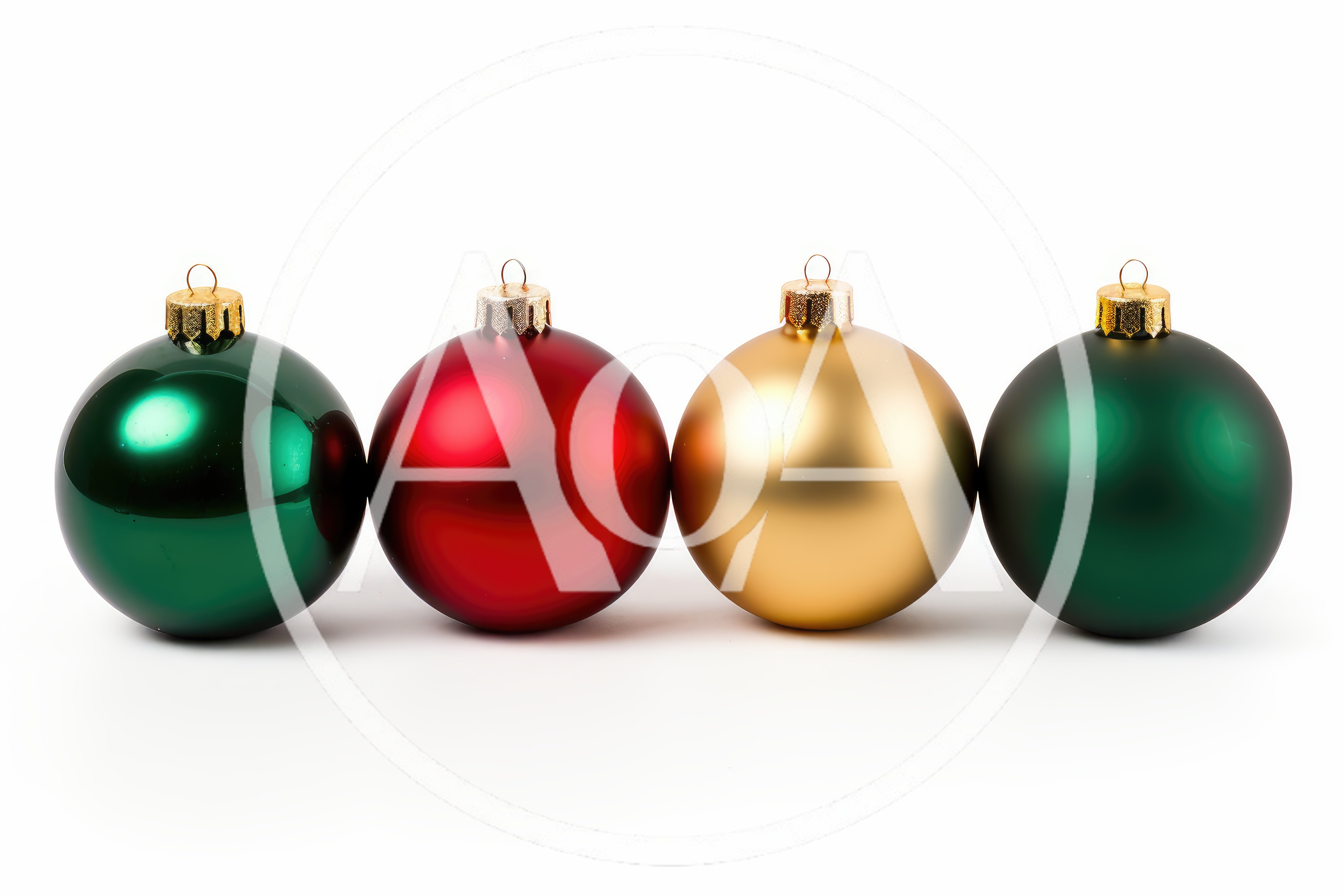 Four Colorful Christmas Ornaments In A Row