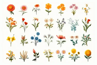 Collection Of Botanical Watercolor Flower Illustrations