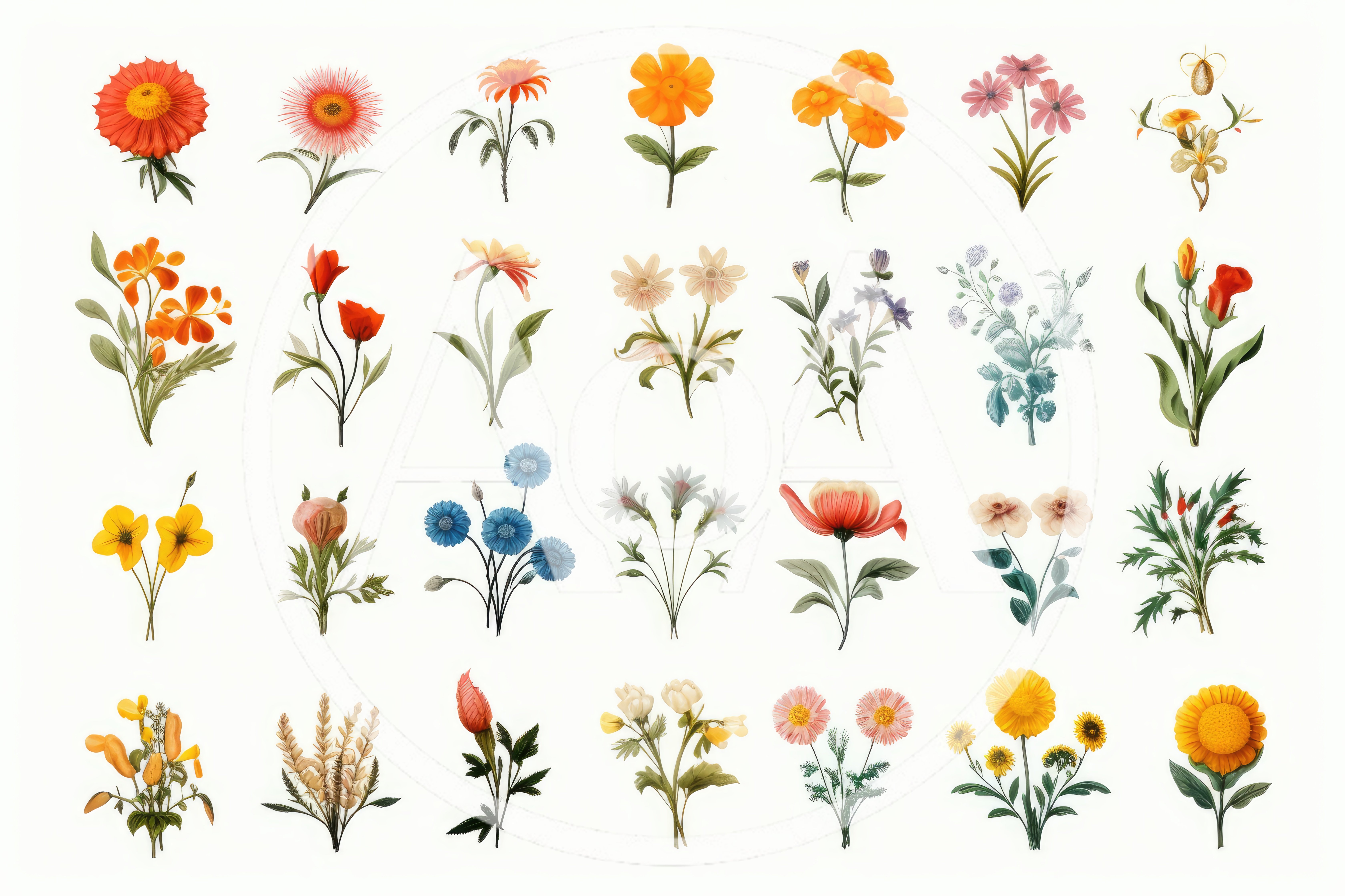 Collection Of Botanical Watercolor Flower Illustrations