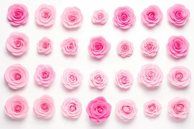 Top View Of Pink Paper Roses On White Background