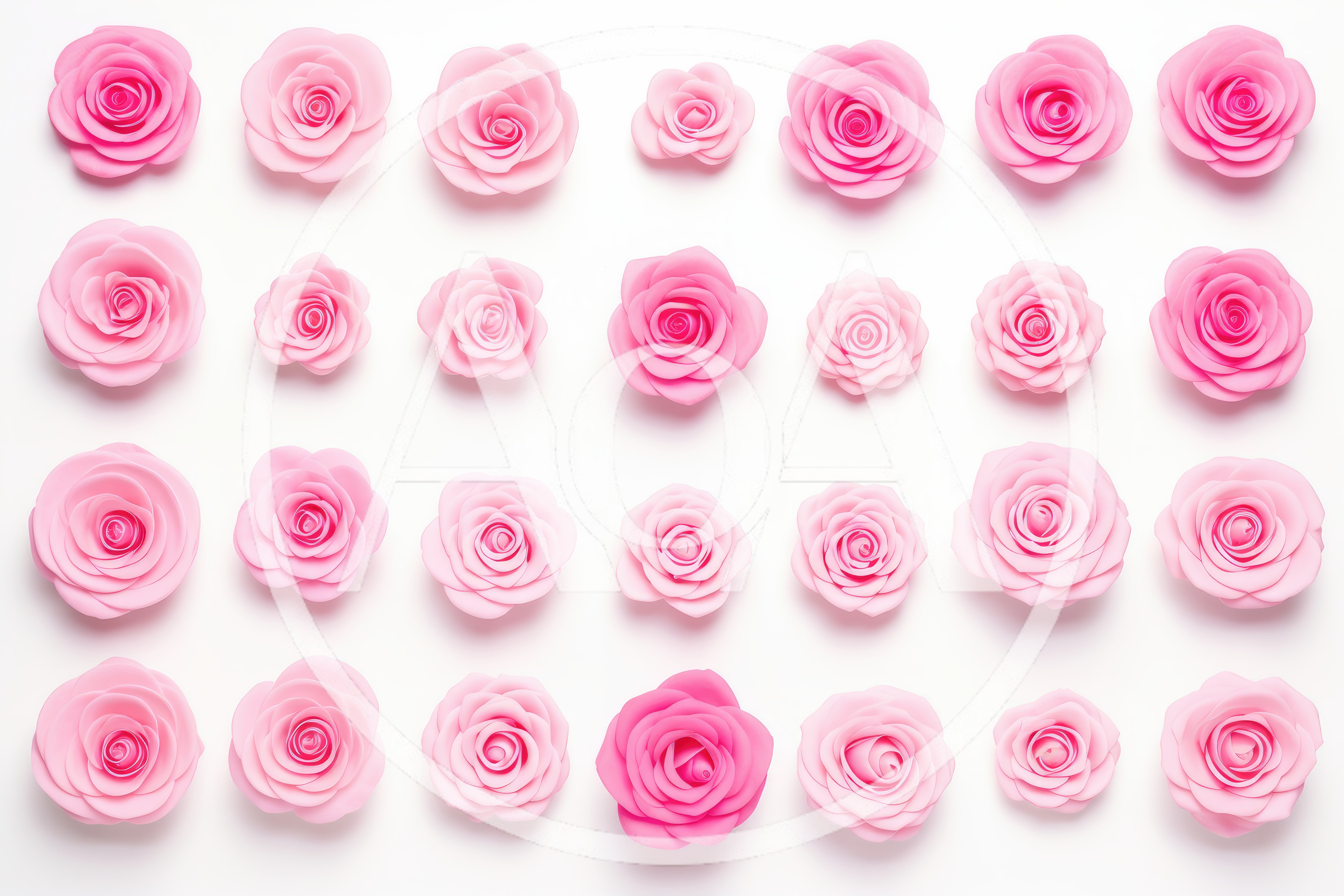 Top View Of Pink Paper Roses On White Background