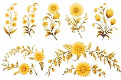 Set of Golden Floral Decorative Elements